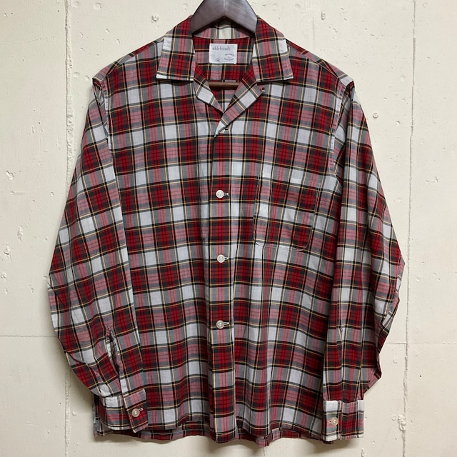 60年代 60s shirtcraft チェック柄 開襟 ボックス 長袖シャツ レッド 