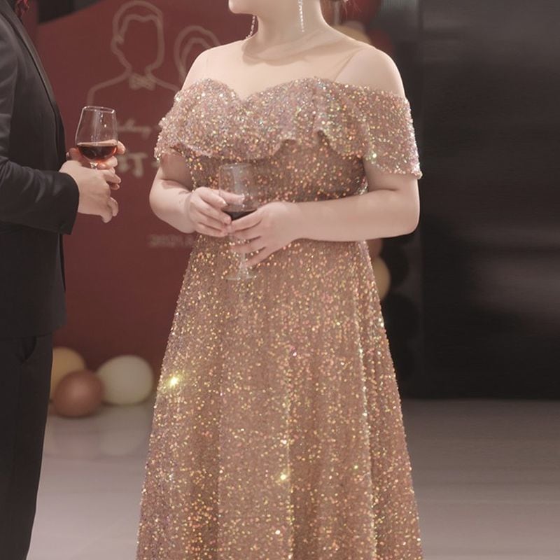 3XL〜7XL】スパンコールオフショルダードレス D1598 | 演奏会