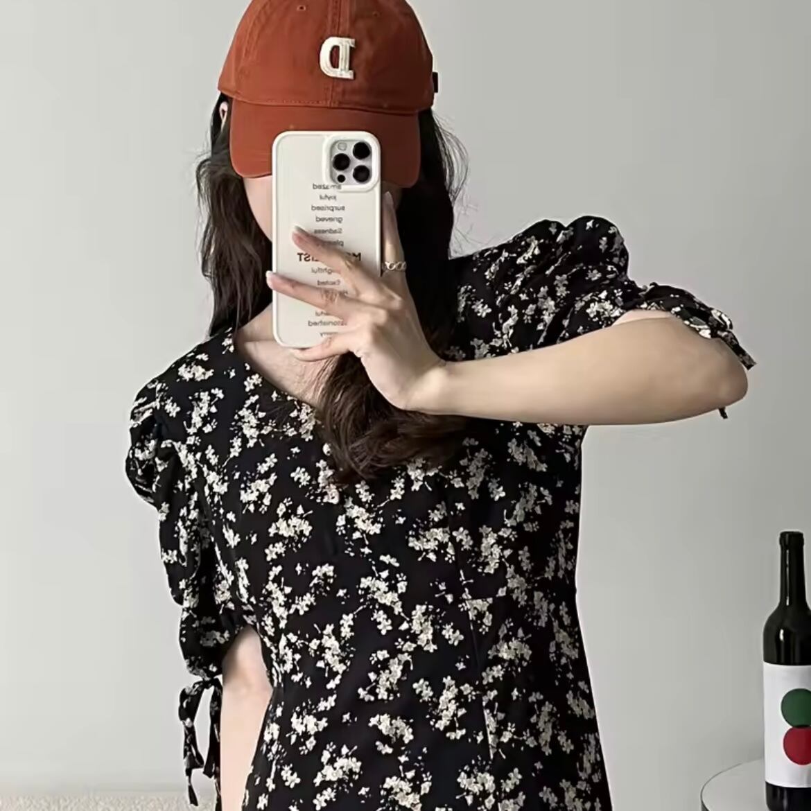 ギャザースリーブフラワーワンピース