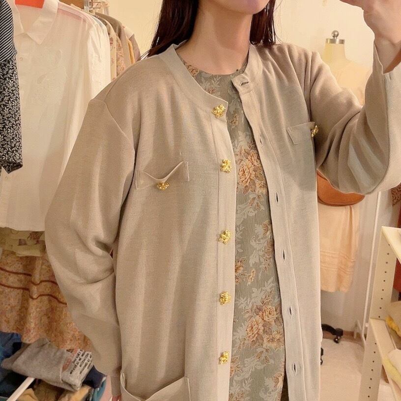 gold bear button long cardigan