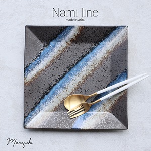 有田焼　カフェプレート焼額渕８寸皿（mocha line・Nami line）33-123