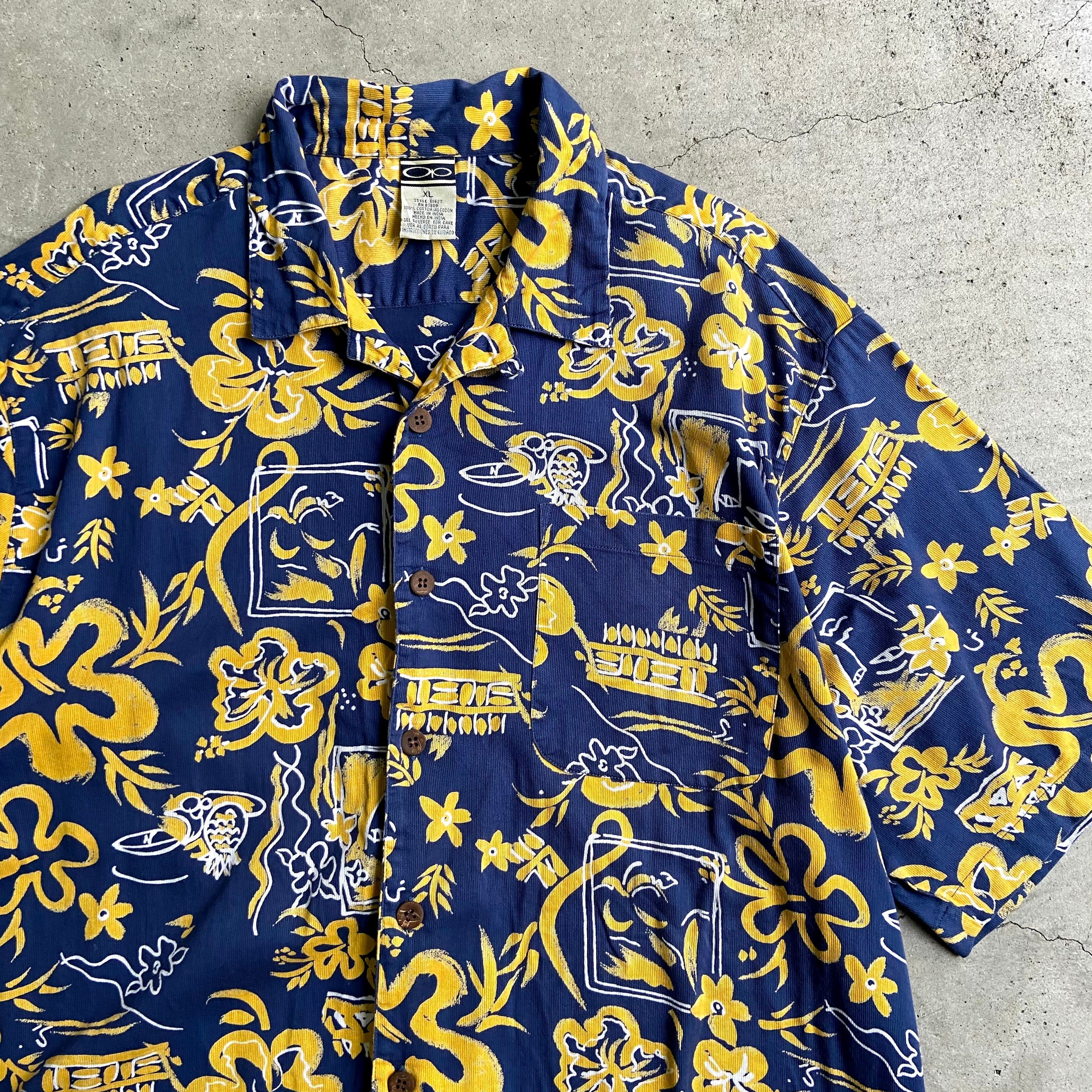 Op オーシャンパシフィック 半袖 コットン アロハシャツ メンズXL 古着 
