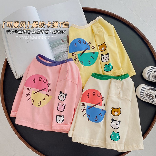 スプリングオータムラウンドネックスタイル ロング シャツ 春物 秋物 Oネック Tシャツ Duduベイビー76473468813