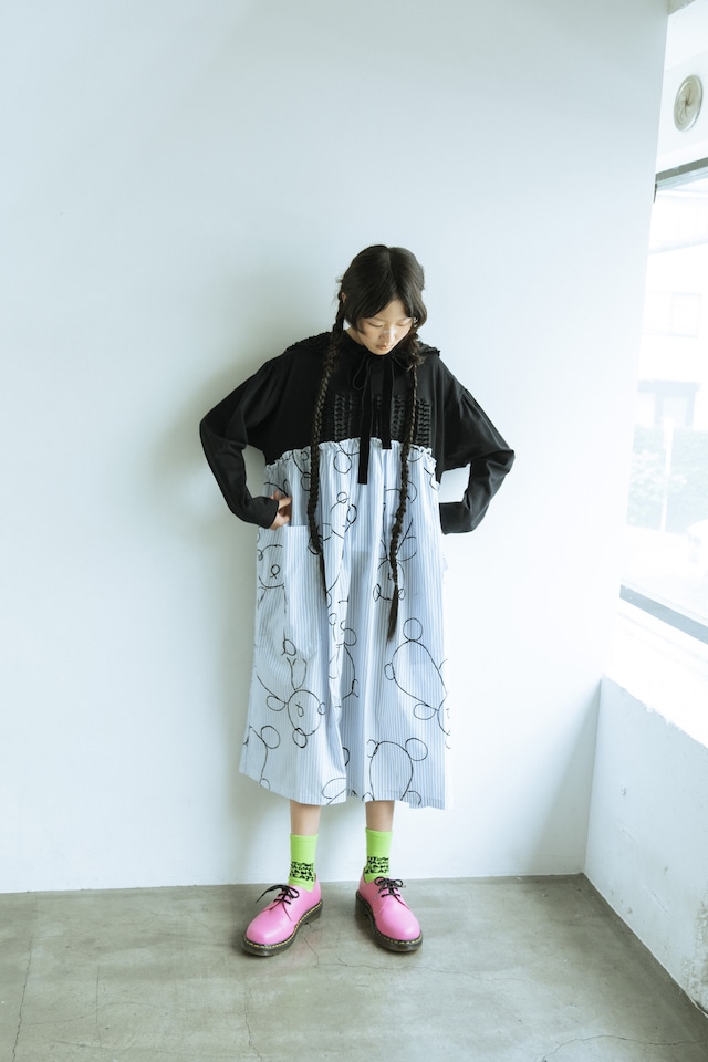 L/S DOCKING DRESS col.BLACK-BLUE STRIPE / F2