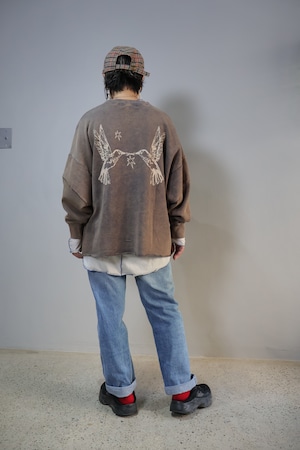 NEW!裏毛ビンテージ加工刺繍ロゴ&鳥prtクルー【12509-338-10】2025AW