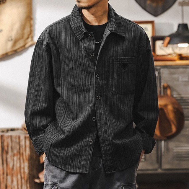 Single pocket vintage stripe shirt ( 3color )