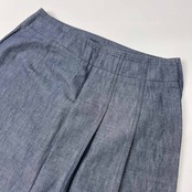 Plantation プランテーション リネン混 デニム系 プリーツ フレア ロング スカート サイズ M