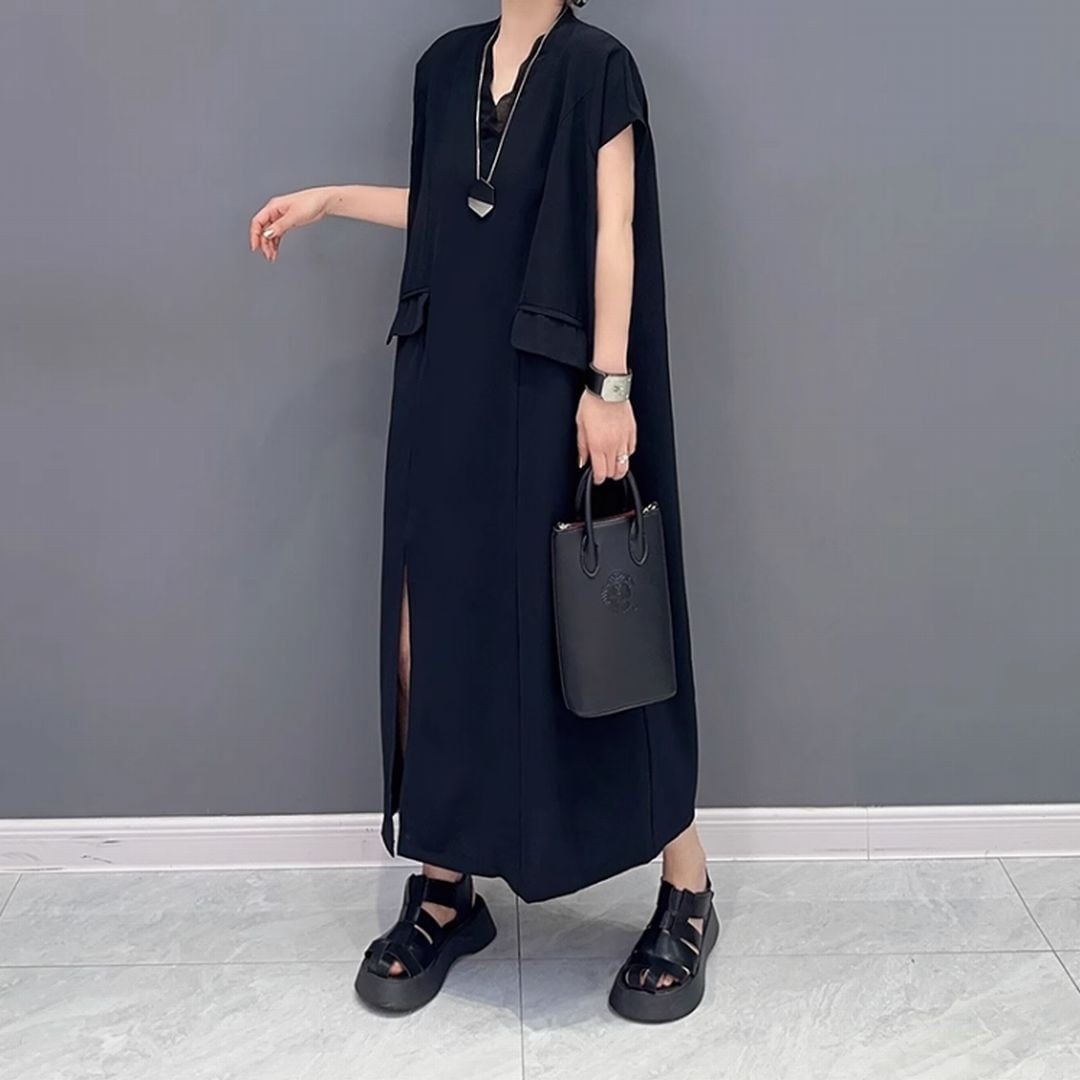 Vネックシンプルマキシ丈スリムワンピース ON0495 | Style