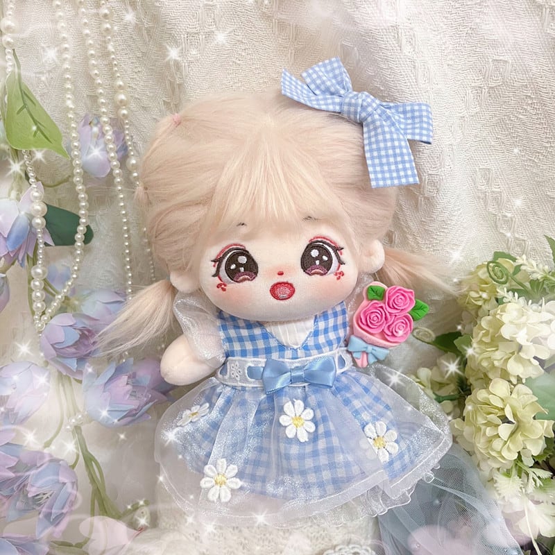 20cmぬいぐるみ用 夏 チェック柄 デイジー チュールワンピース＋ヘア