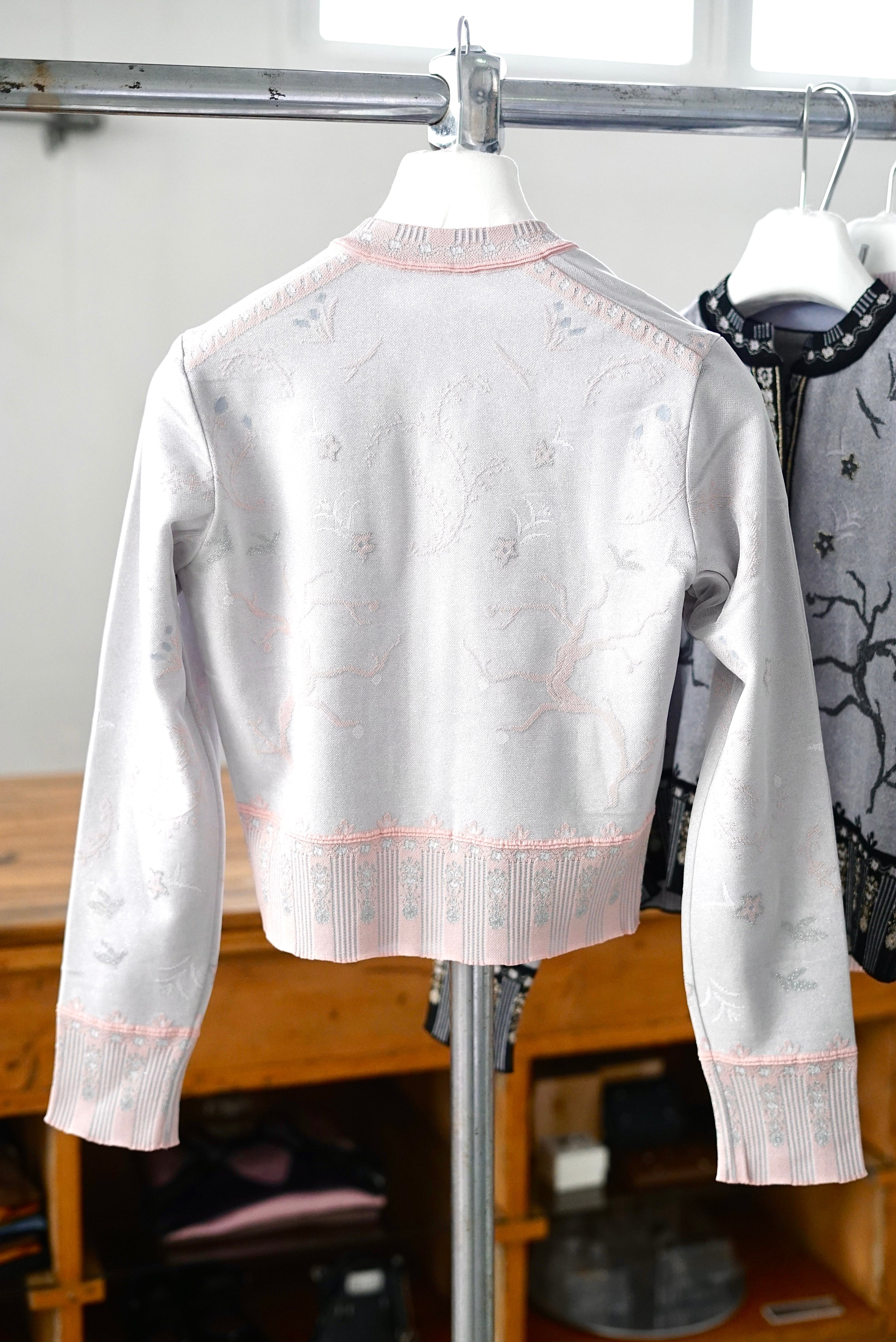 Mame Kurogouchi / Layered Jacquard Knit Cardigan ( BLACK, PINK