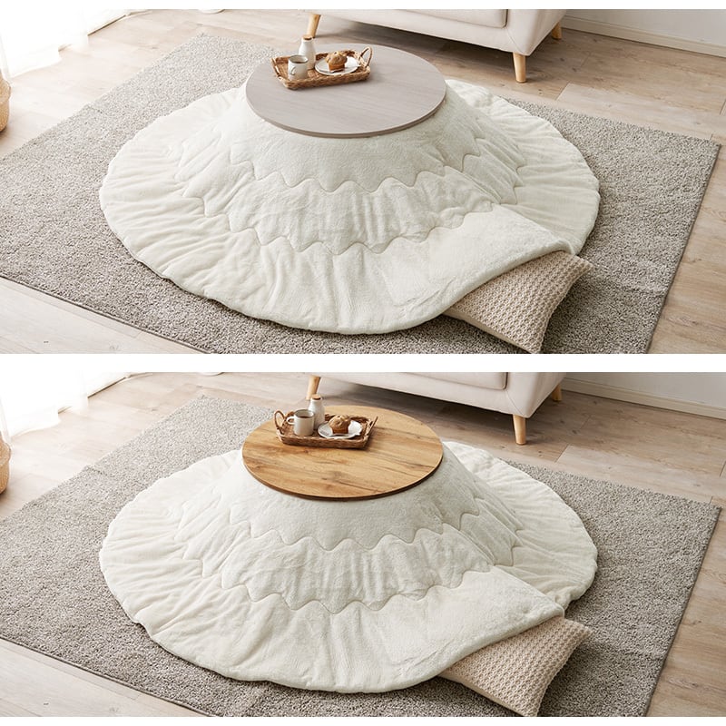 【完成品】円形折れ脚カジュアルコタツ＋うす掛け布団 2点セット 天板リバーシブル こたつ2種x掛け布団5種 モネ68メレンゲ 幅68cm