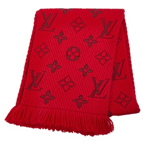 ルイ ヴィトン モノグラム エシャルプ ロゴマニア マフラー M72432 レッド ウール シルク レディース LOUIS VUITTON 【中古】
