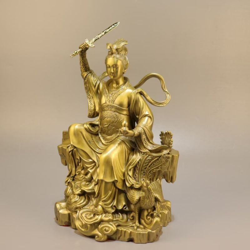 九天玄女像 玄武元帥剣持神像 置物 オブジェ 真鍮製 鎮宅 化煞 守護神