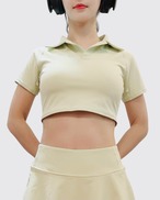 襟付き半袖クロップトップ＆中パンツ付きフレアミニスカートSET