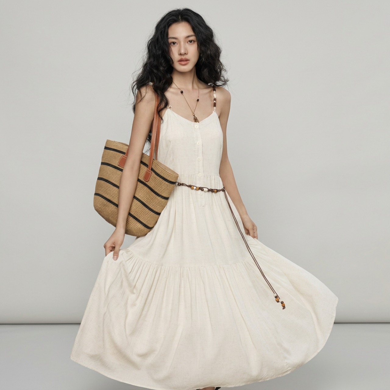 リネン風 ナチュラル キャミワンピース   1color  20071・画像5