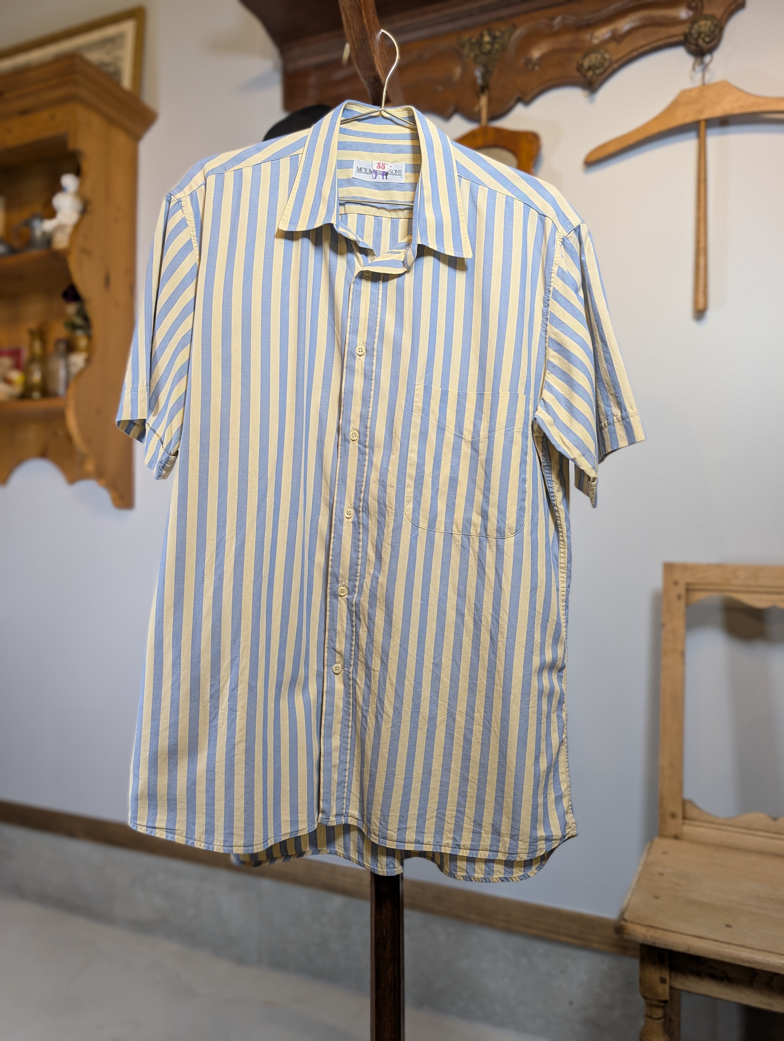 1980s England MCKAY&SONS Cream Gray Stripe Shirt