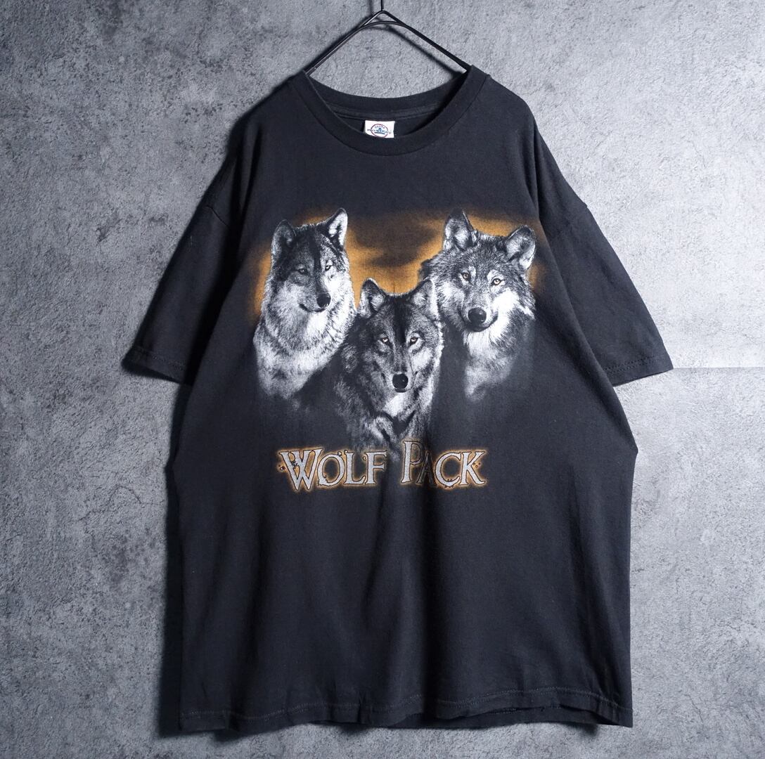 00s "PRO WEIGHT" black animal wolf print T-shirt