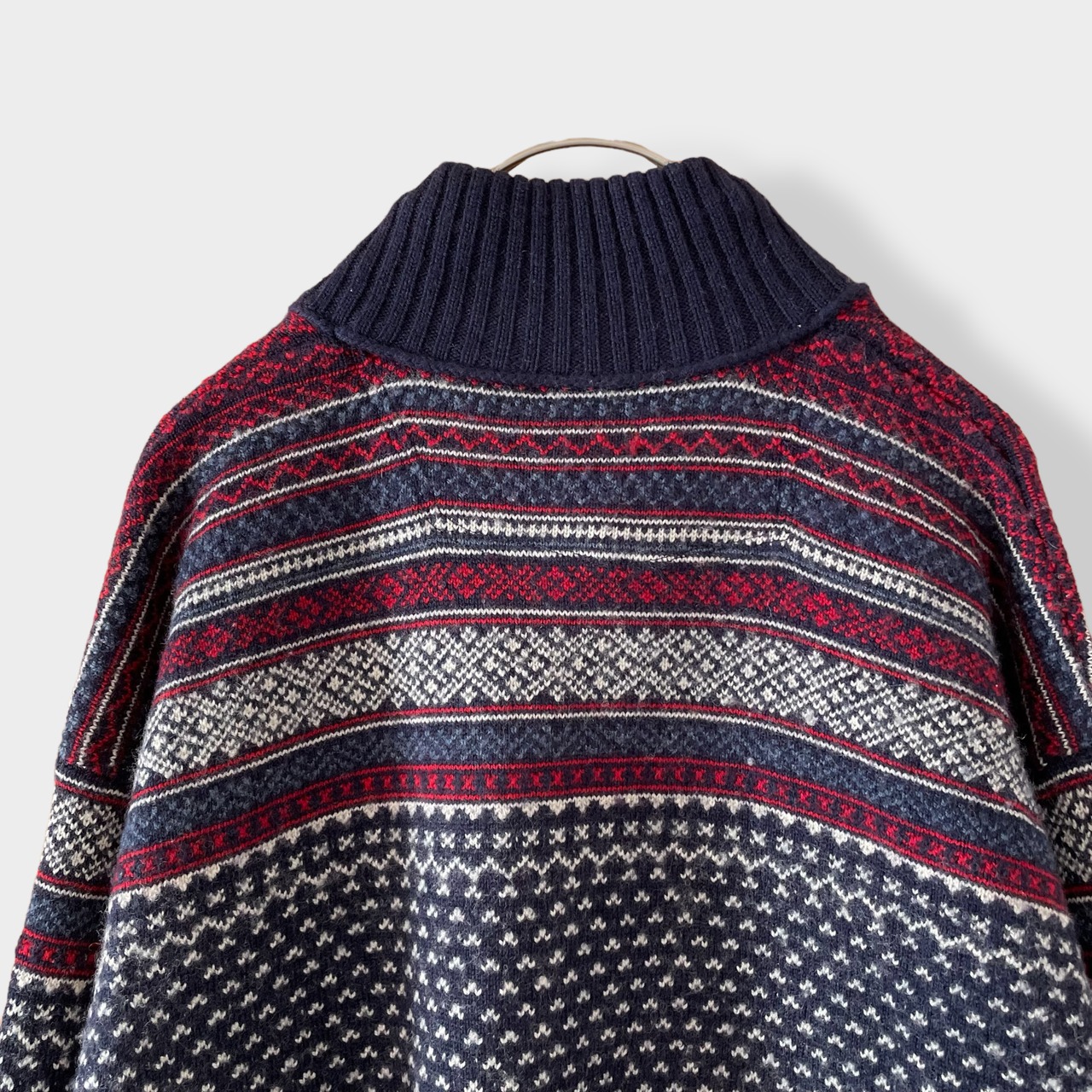 【Eddie Bauer】ハーフジップ ボタン 柄ニット オールパターン 総柄 柄物 フェアアイル柄 プルオーバー L TALONジップ アウトドア エディーバウアー メリノウール US古着