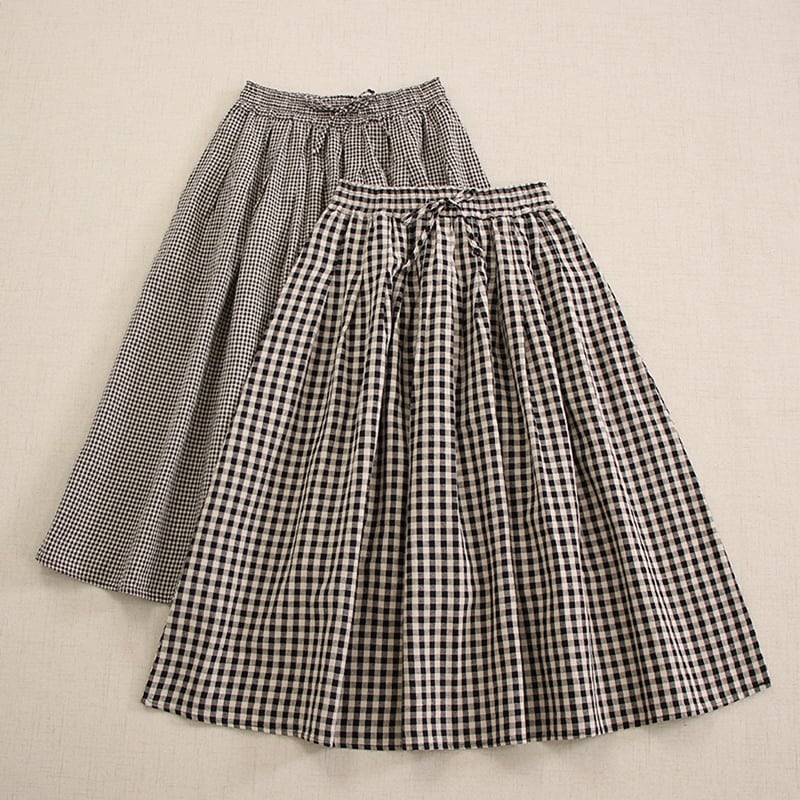 シンプルギンガムチェック柄リネンスカート W0493