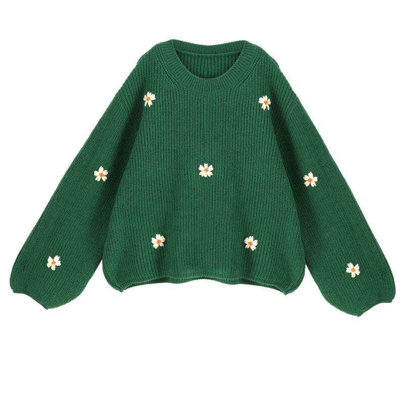 Floral Ribbed Balloon Sleeve Sweater S0183