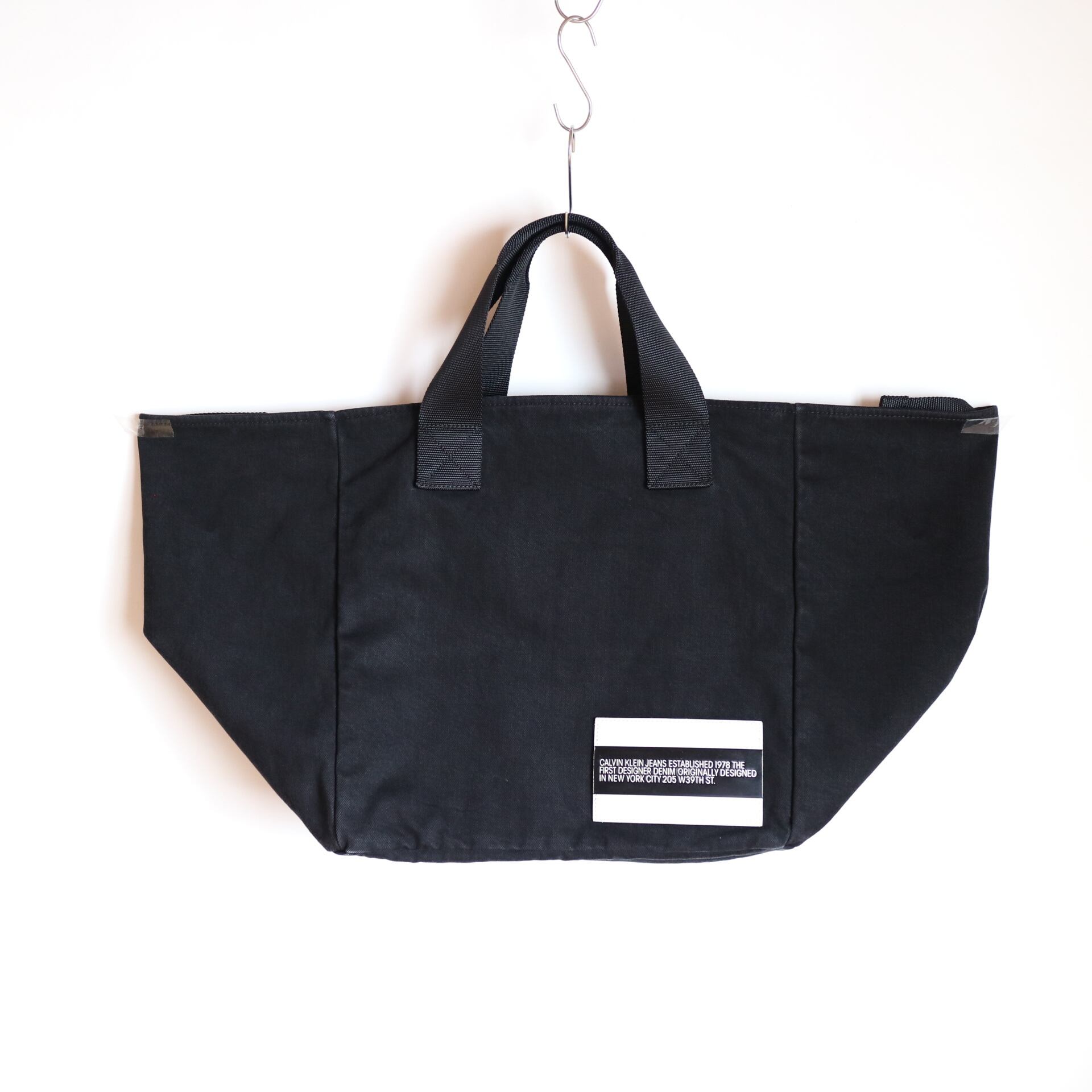 CALVIN KLEIN JEANS / Black Denim Fabric Big Tote Bag / Made in