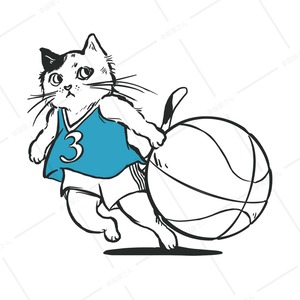 にゃんこ 速攻ドリブル Tシャツ cat54 イラスト 猫 ねこ ネコ ゆるい バスケットボール