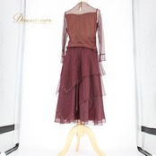 社交ダンス 衣装 スタンダード 上下セット ツーピース レッスンウェア パーティ衣装 女性用 オールシーズン U:NA ユーナ バーガンディ ブラウン系 ダンスウェア トップス スカート 軽やか レース素材 ラインストーン パーティー フォーマル Mサイズ おしゃれ 伸縮性 お祝い用 おすすめ コーディネート