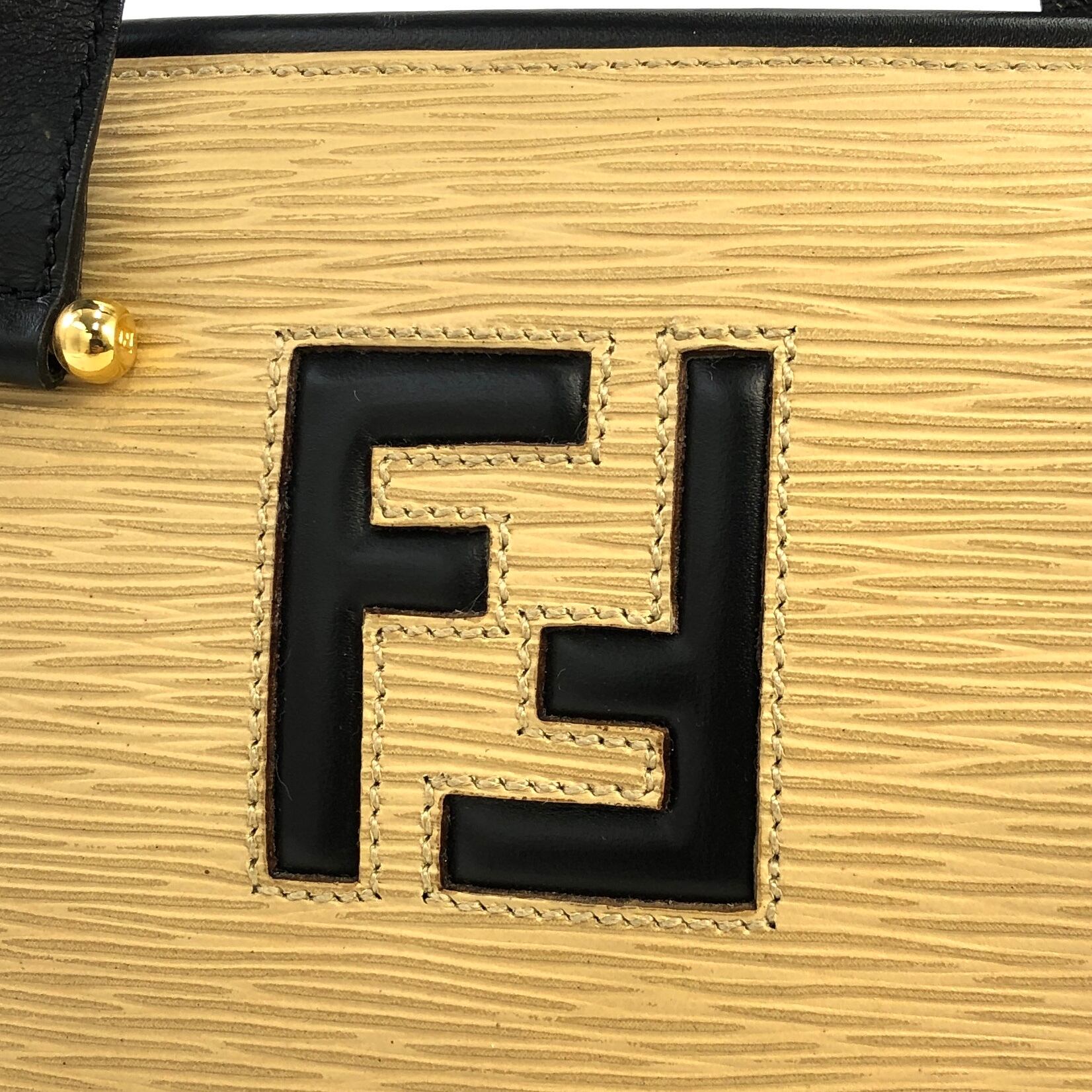 FENDI フェンディ FFロゴ エピ レザー ハンドバッグ ベージュ vintage