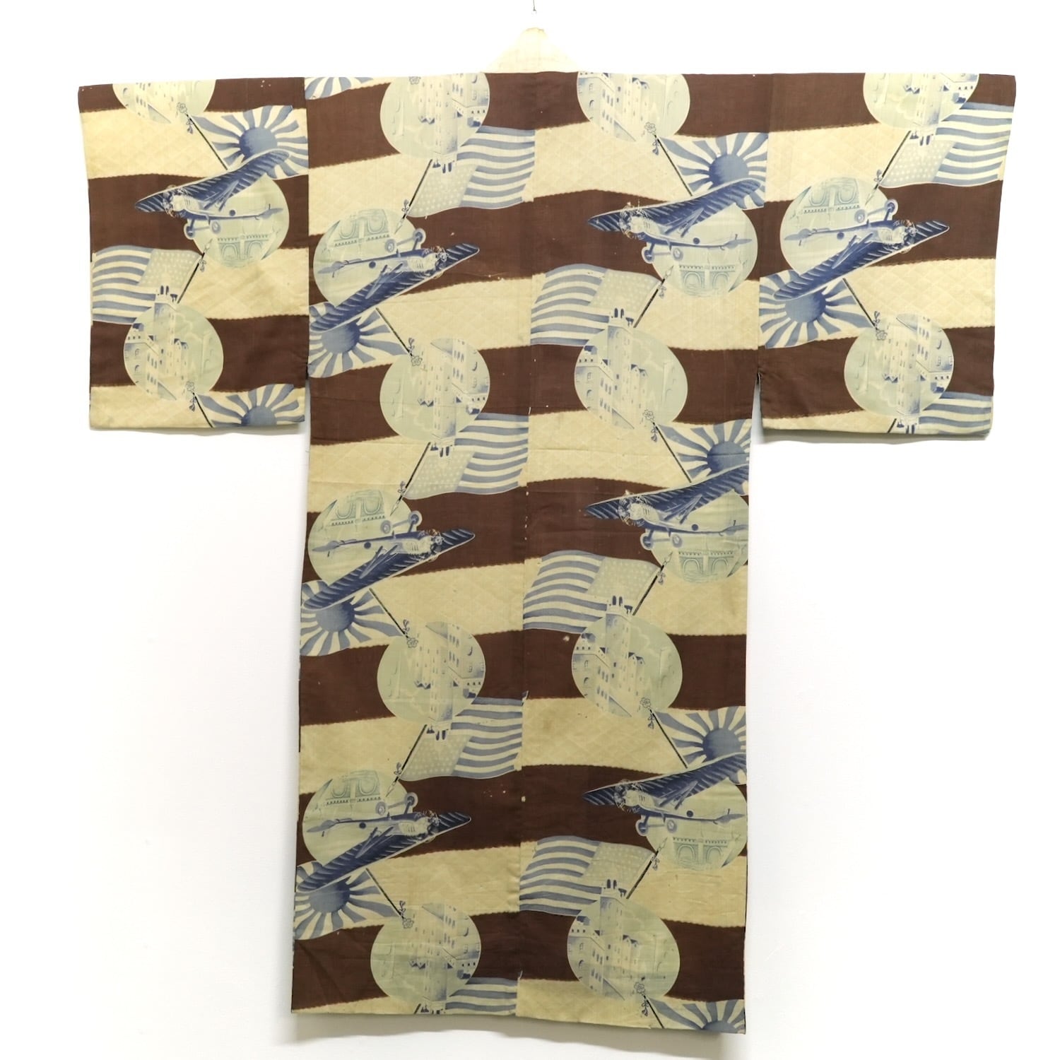 4284 戦前 面白柄 襦袢 大正ロマン 旭日旗 星条旗 日米 アンティーク