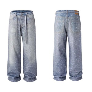 rhinestone wide  blue denim