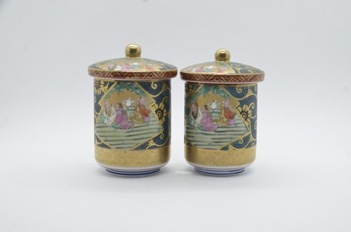 九谷焼 青粒割取七福神 組湯呑