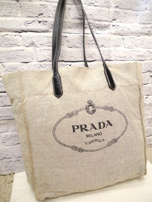 美品◆PRADA プラダ A4対応 大容量 バイカラー キャンバスxエナメル ショッパートート バッグ 灰x黒◆ 希少なバイカラー仕様の大容量トート