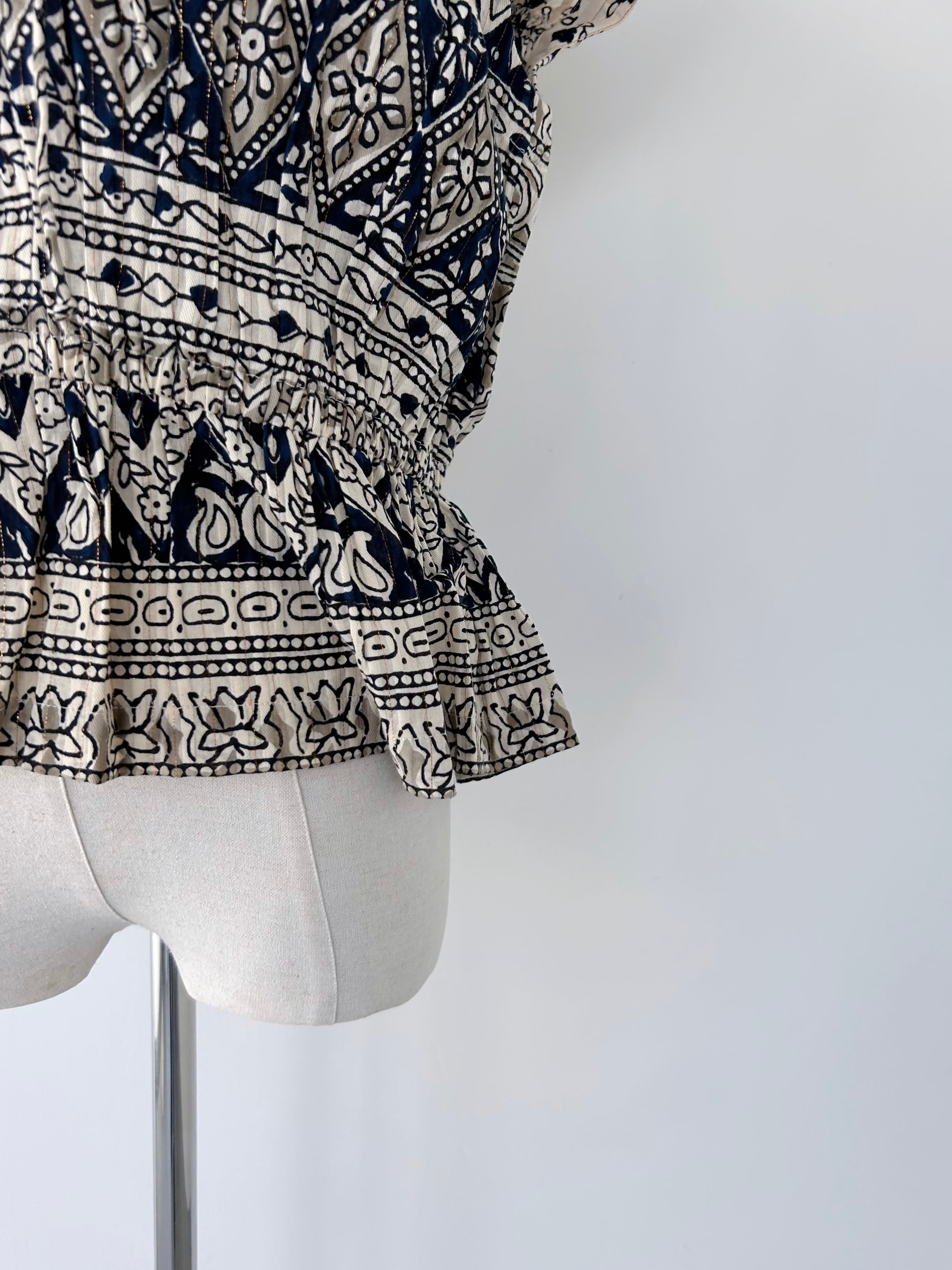 Sara Mallika Cotton Lurex Border Print Top | KOKO