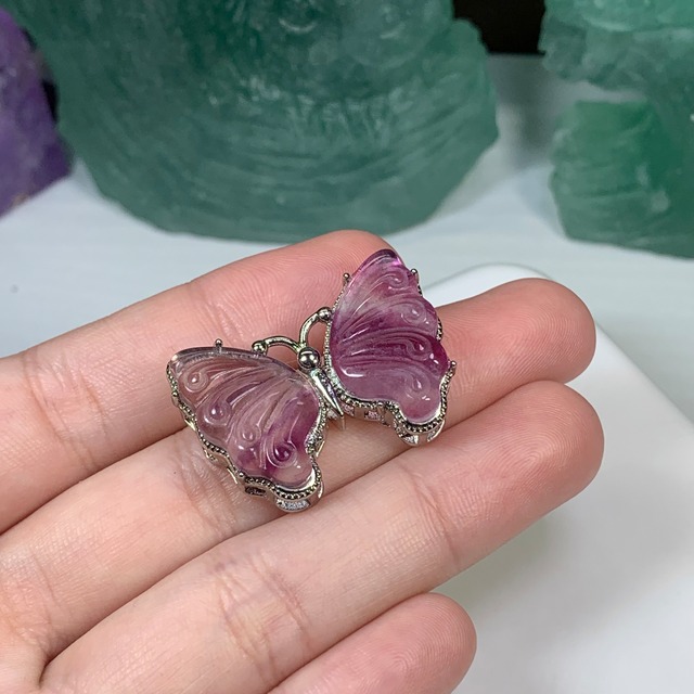 13.フローライト蝶々・横貫通穴☆パーツ