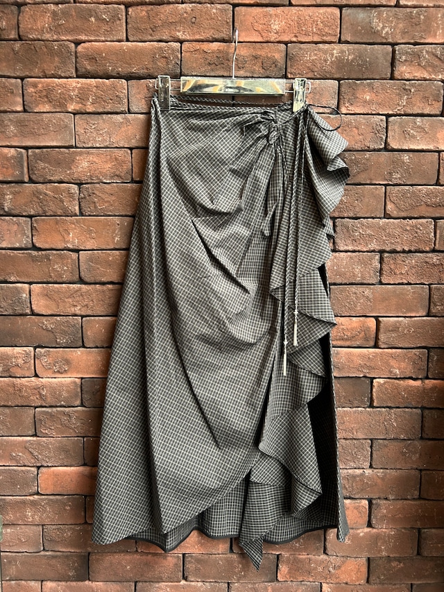 tanakadaisuke   check frilled wrap skirt