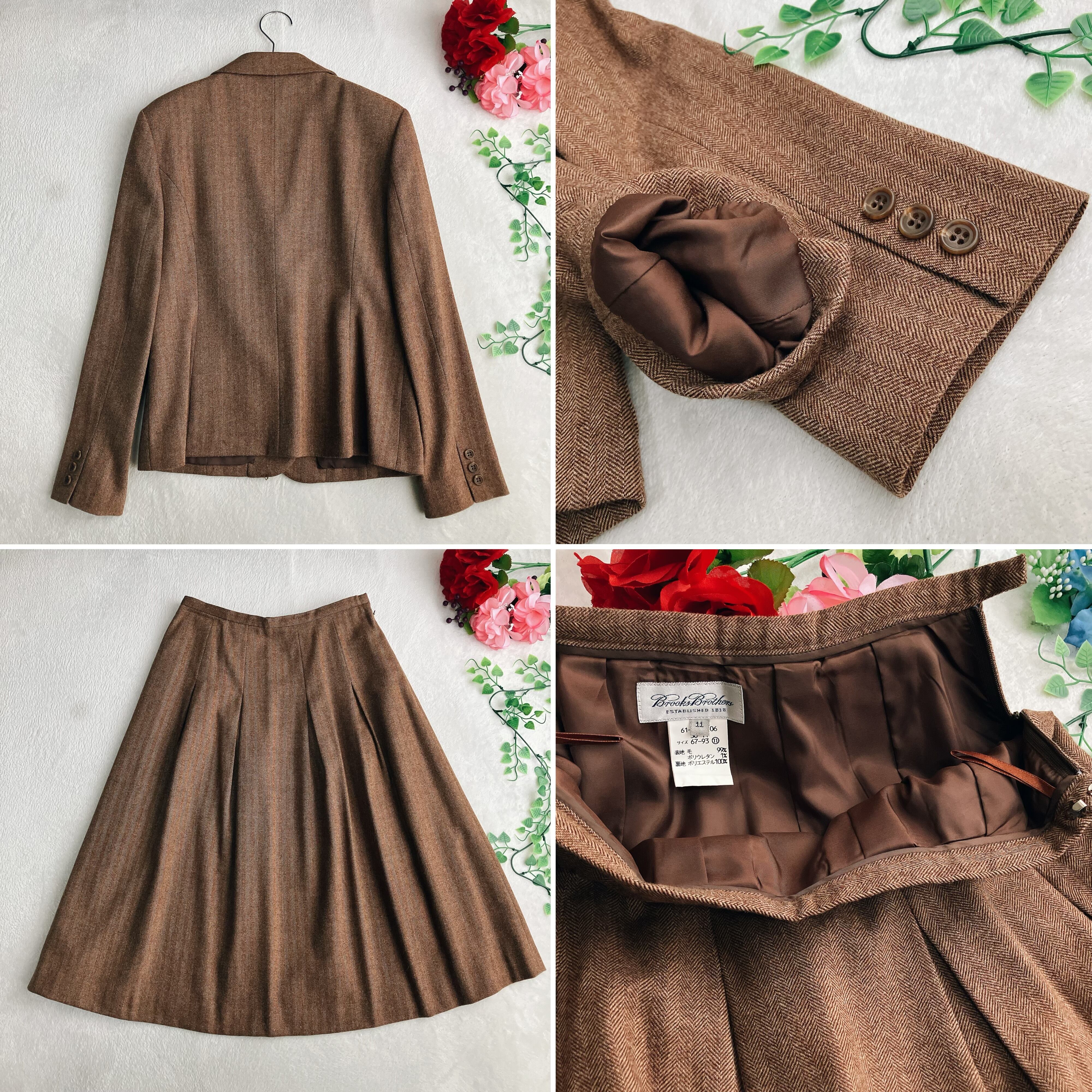 【美品】ブルックスブラザーズ★ヘリンボーン ウール スカートスーツ Aライン 美品】Brooks Brothers ブルックスブラザーズ☆ヘリンボーン ウール