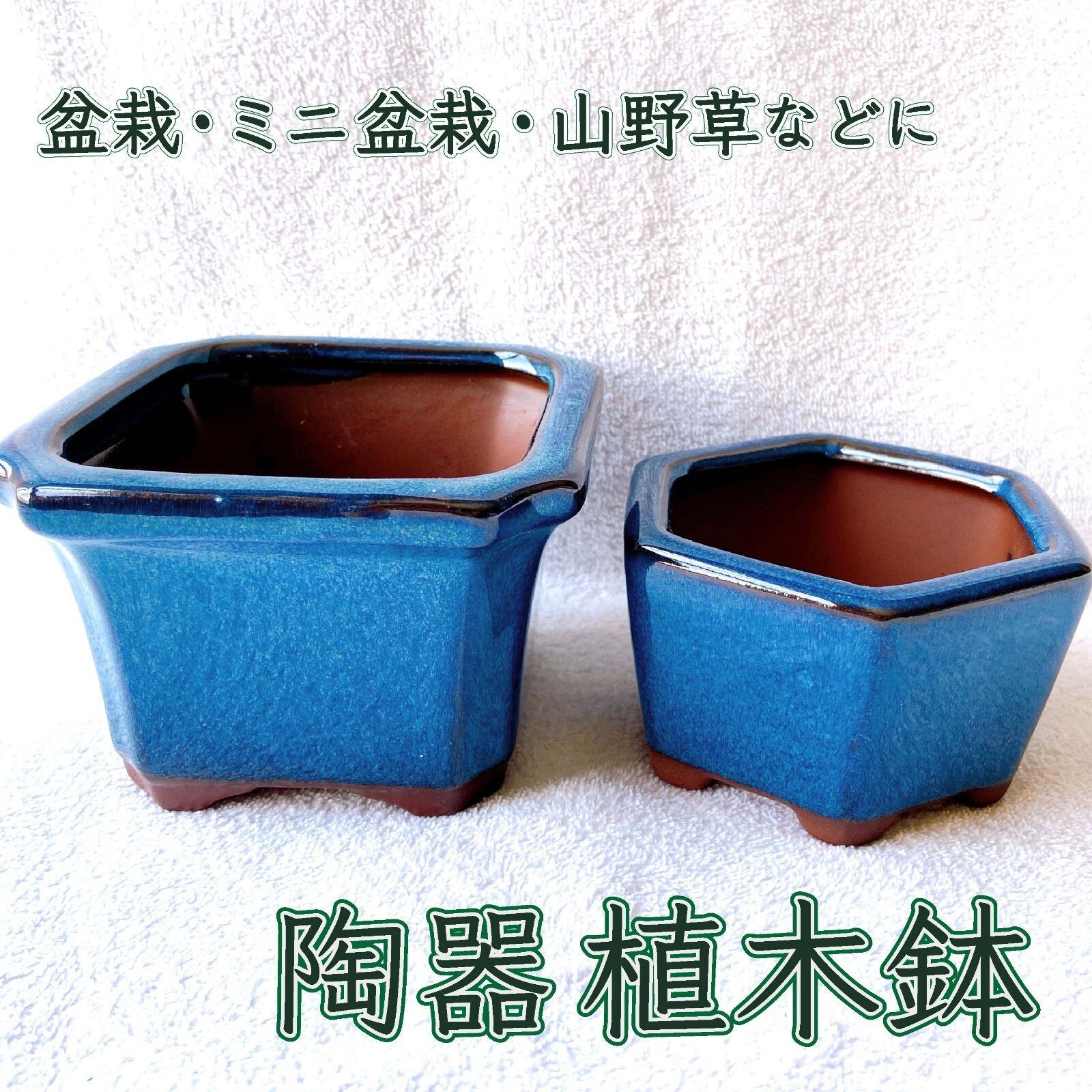 盆栽や山野草・観葉植物に！ 美しいトルコブルーの植木鉢2点セット