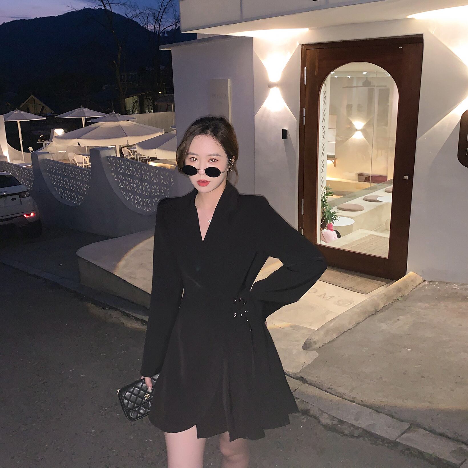 スプリングスタンダードスタイルドレス ブラックスカート レトロ 春物 6Du_Shop_Women44943673946