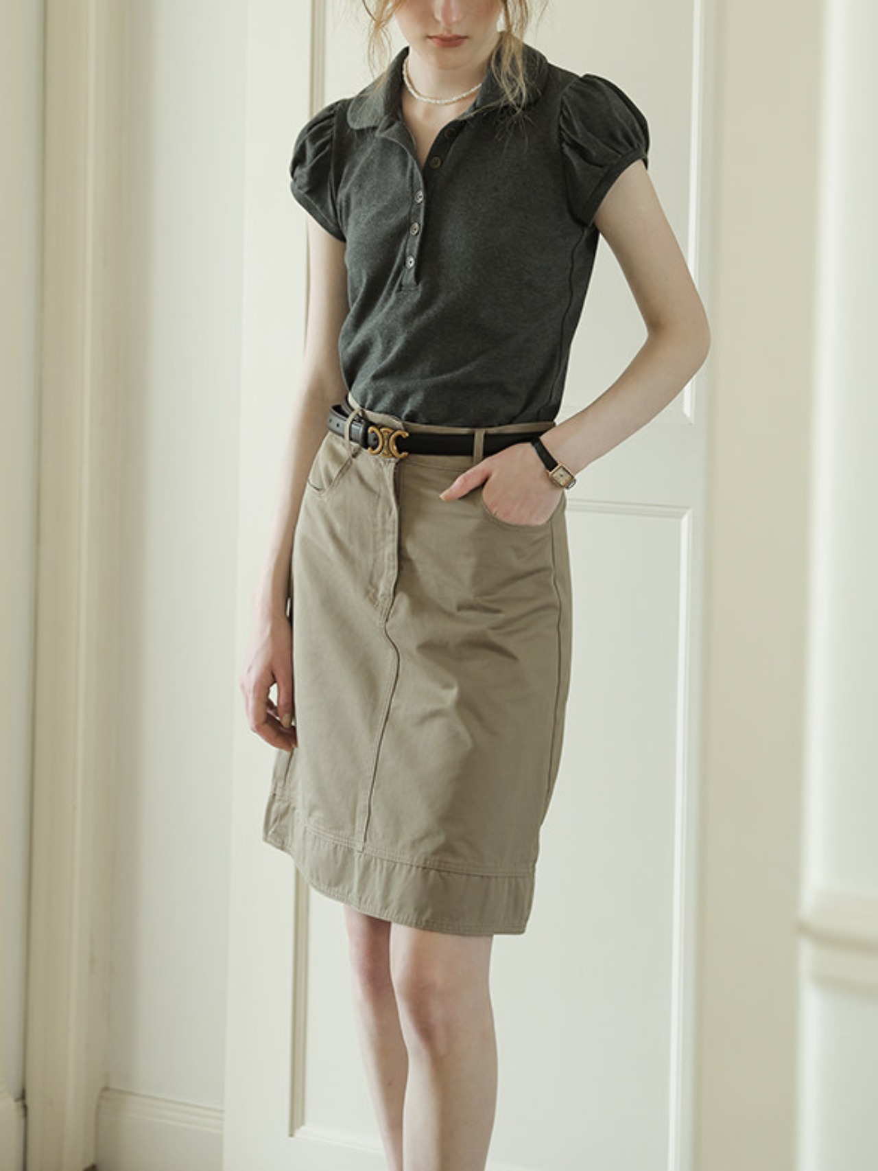Colette Puff Sleeve Polo Top F0686