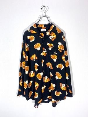 総柄 デザインシャツ 犬柄