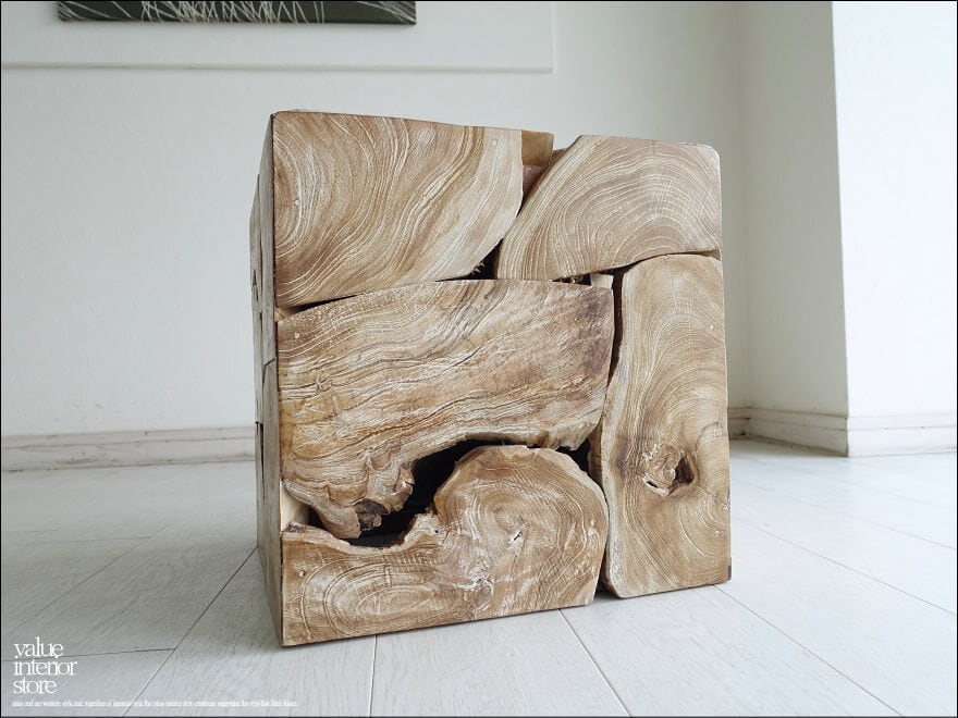 無垢 チークブロックスツールN 40x40cm 無垢 チークブロックスツールNW03 椅子 イス ベンチ チェア ナチュラル