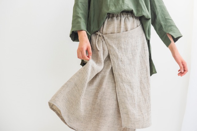 【期間限定受注】リネンデザインスカート　杢gray