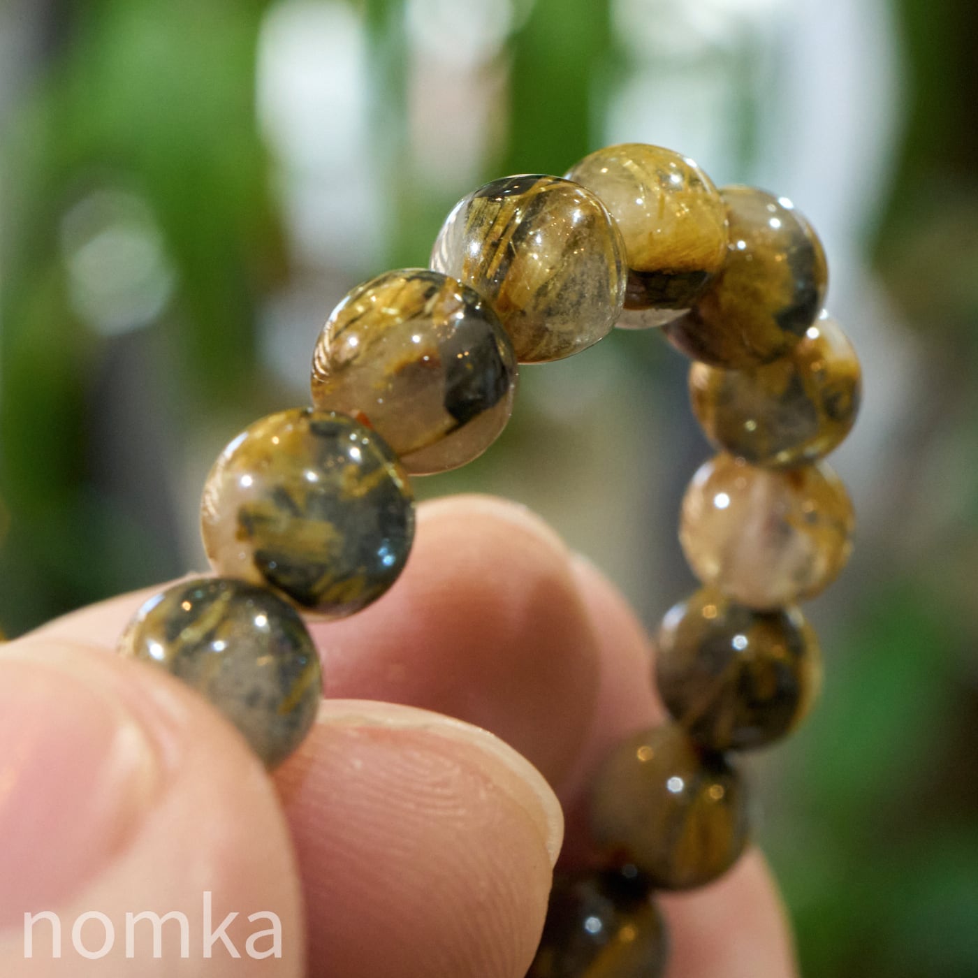 再掲載【運命を切り拓く太陽の力 -B】ヘマタイトインルチルクォーツ 一連ブレスレット (7mm/約16cm)