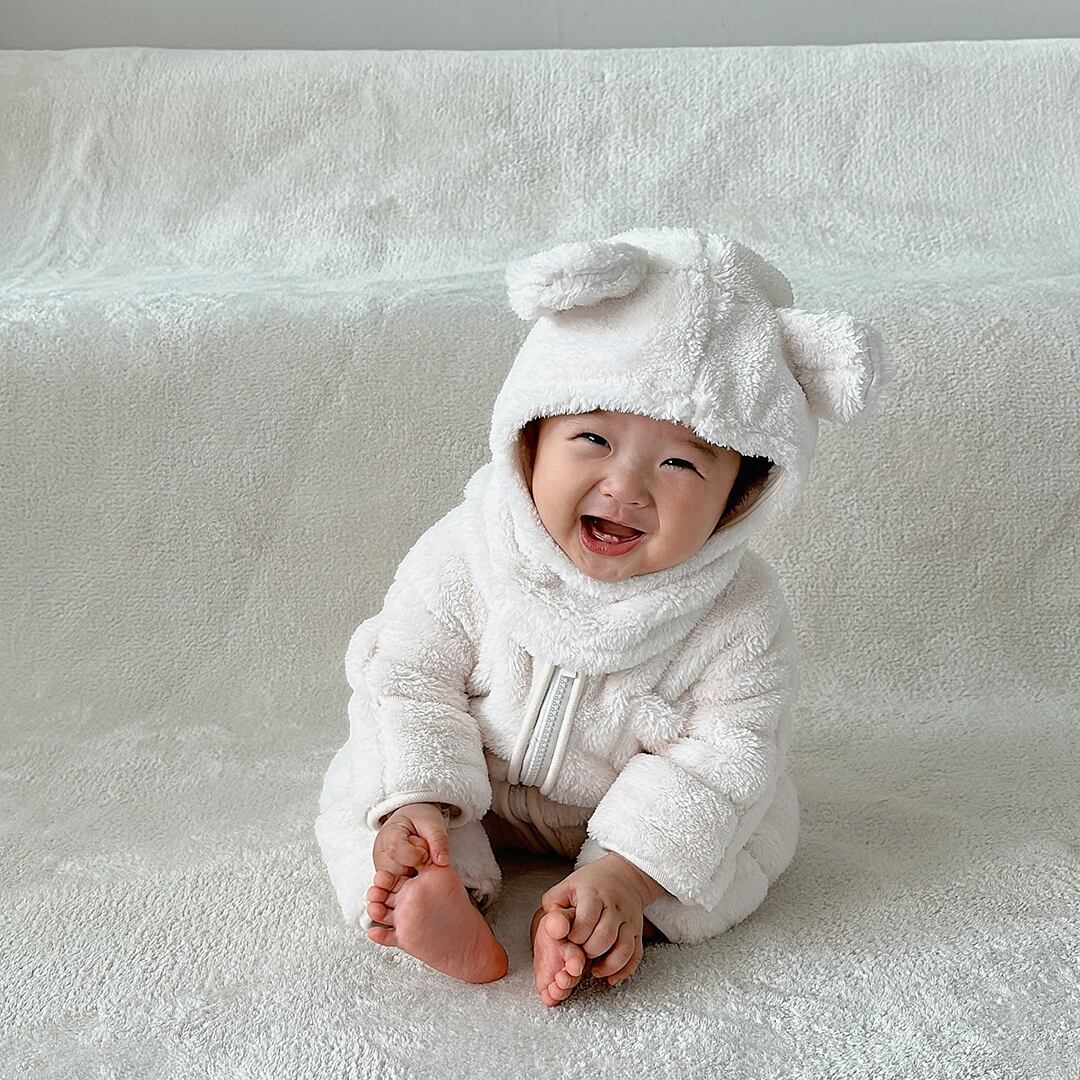 送料無料・即納】baby：fluffy fleece baby jumpsuit〔ボアフリース