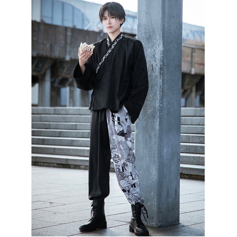 卿棠シリーズ チャイナ風シャツ 男女兼用 カップル服 メンズ チャイナ服 改良漢服 大きいサイズ ブラック 黒 Elegant