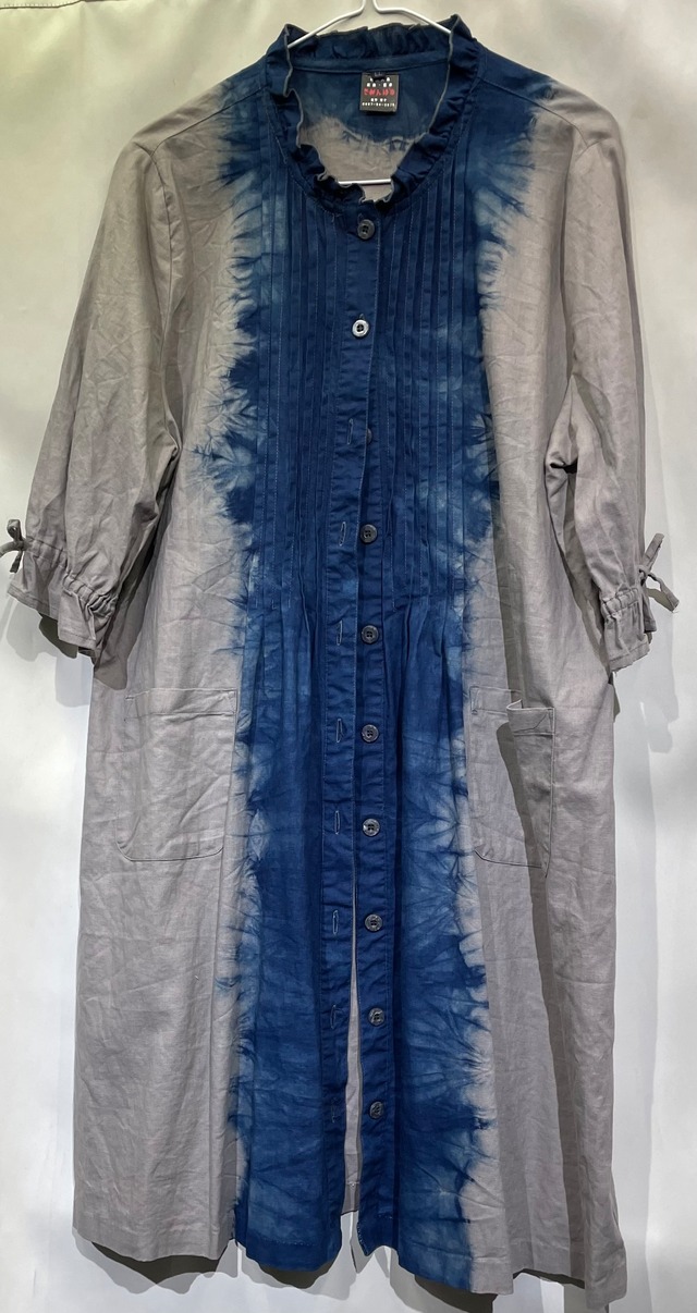 藍染前あきワンピース/5分袖/綿/2L[aiw603-146]送料無料