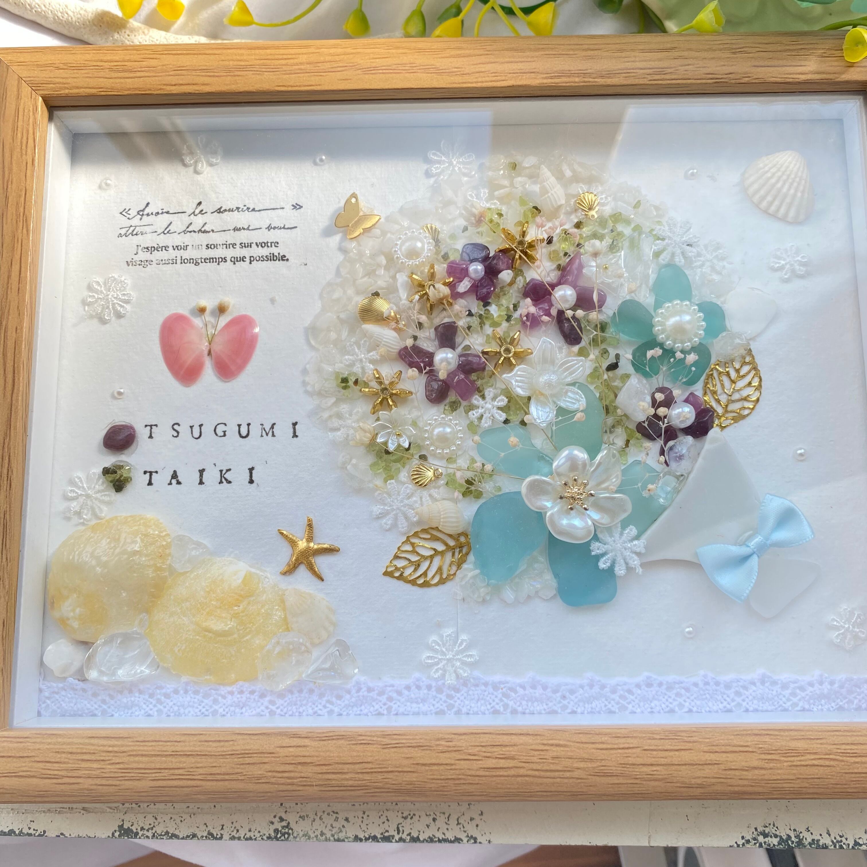 【ご出産祝いオーダー品】【ガラスフレーム作品】"大切な人に花束を。"