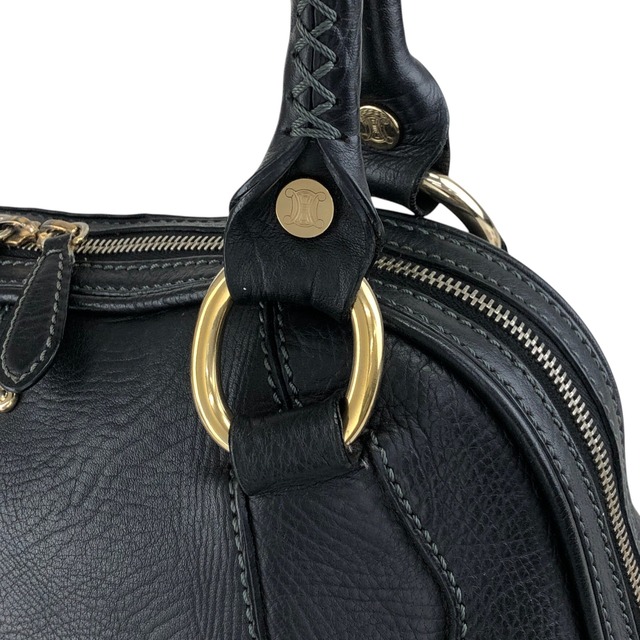 CELINE セリーヌ ハンドバッグ ブラック ロゴプレート レザー ミニボストン vintage ヴィンテージ オールド gh4sw6