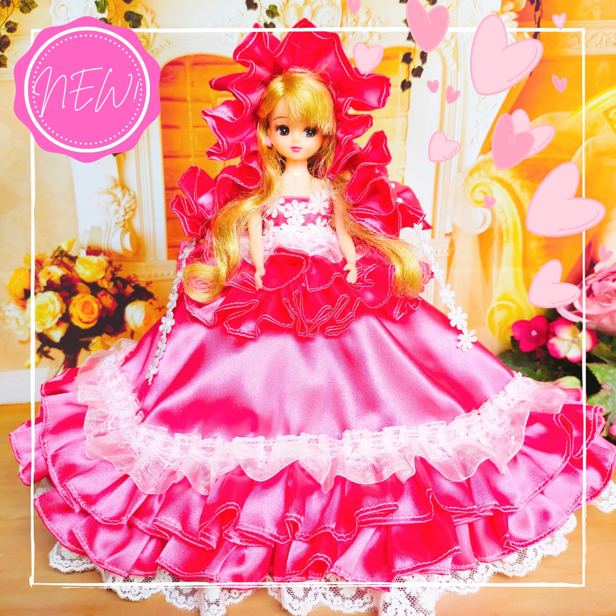 リカちゃん ドール服 人形服 ドレス ピンク ハンドメイド ジョゼット Doll Dress Shop Riko