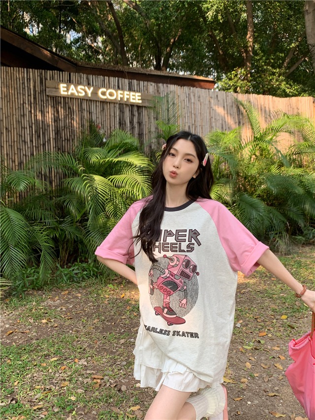 ワンマイルウェア 韓国系 可愛い 半袖 カジュアル トップス Tシャツ